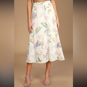 The Lulus Sweet At Heart White Floral Embroidered Midi Dress size L skirt only